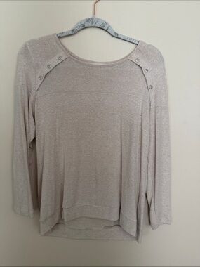 Market & Spruce Light Beige Button-Shoulder Knit Top
